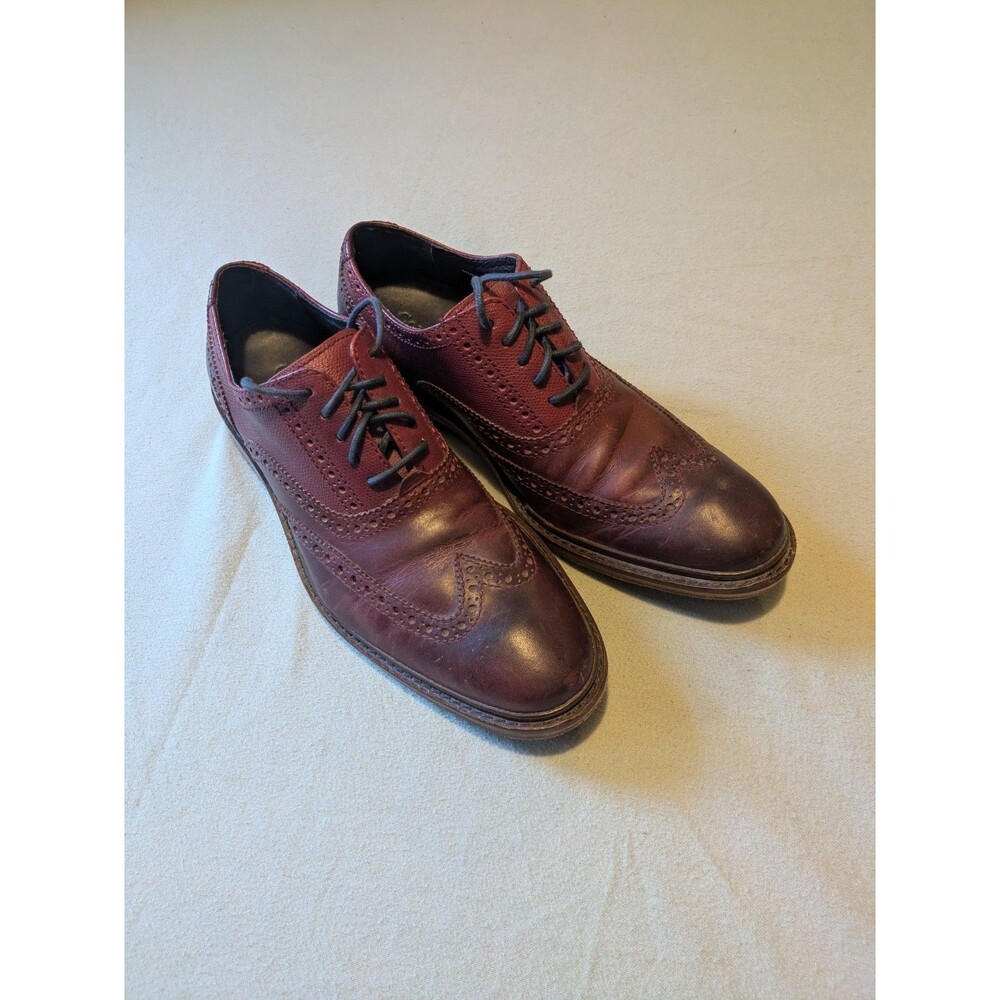 Cole Haan Mens Size 9.5 M Burgundy Leather Wingtip Brogue Oxford Shoes C11789